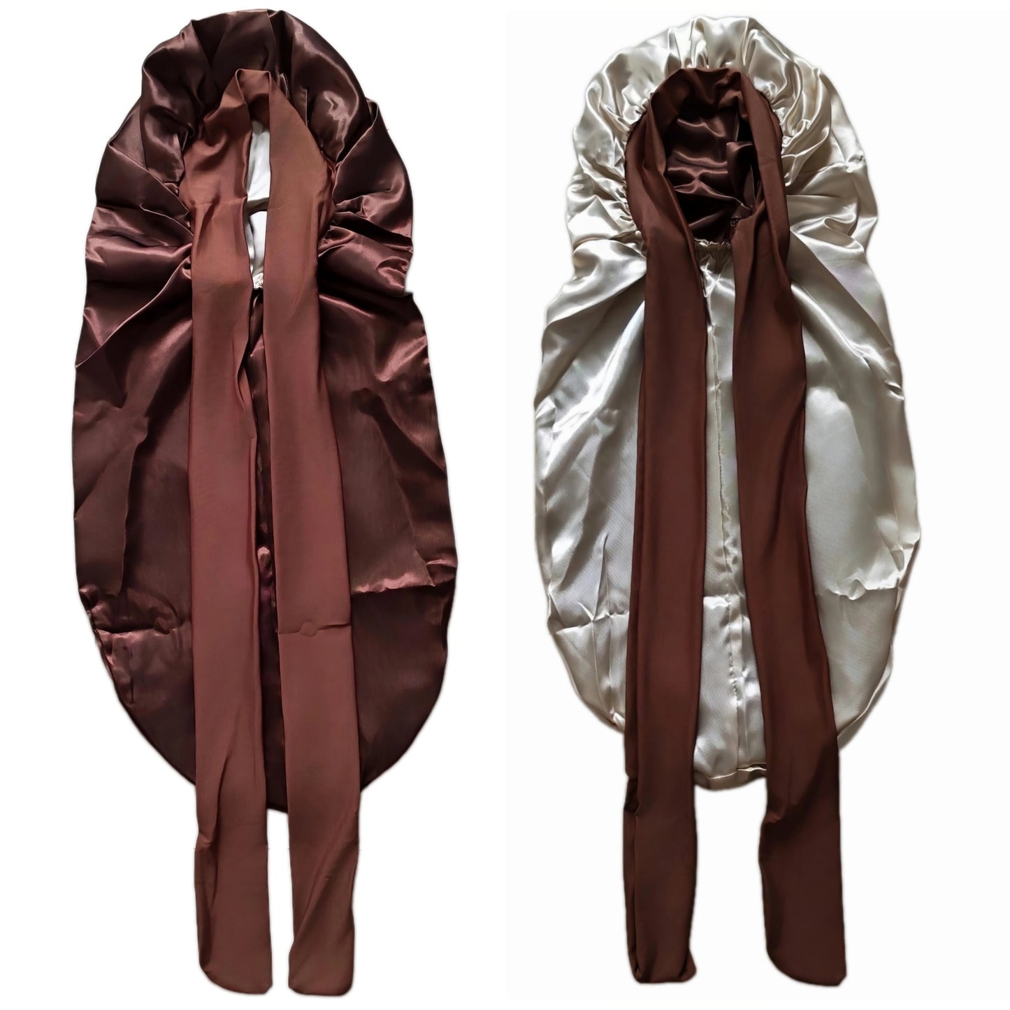 Reversible Double Layer Long Sleep Bonnet - Elastic Tie Closure Satin Cap for Natural Hair