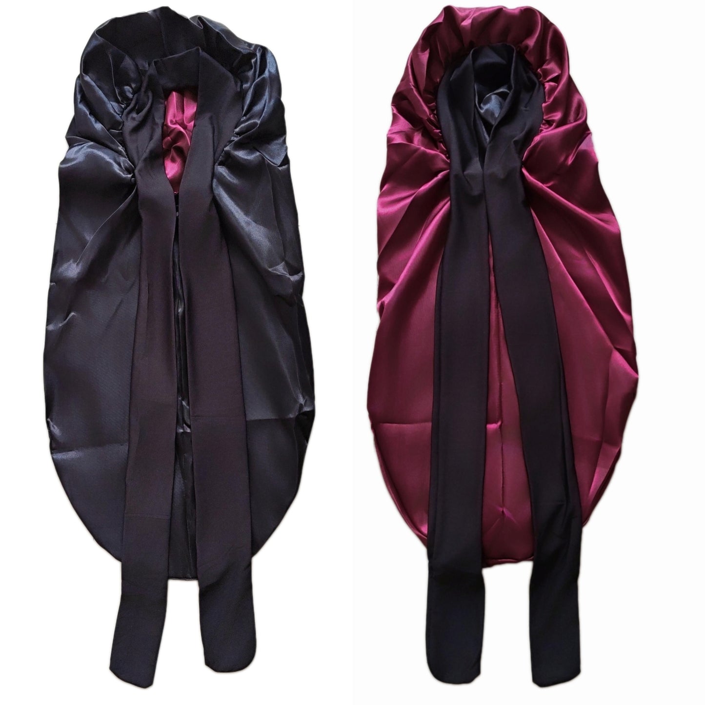 Reversible Double Layer Long Sleep Bonnet - Elastic Tie Closure Satin Cap for Natural Hair