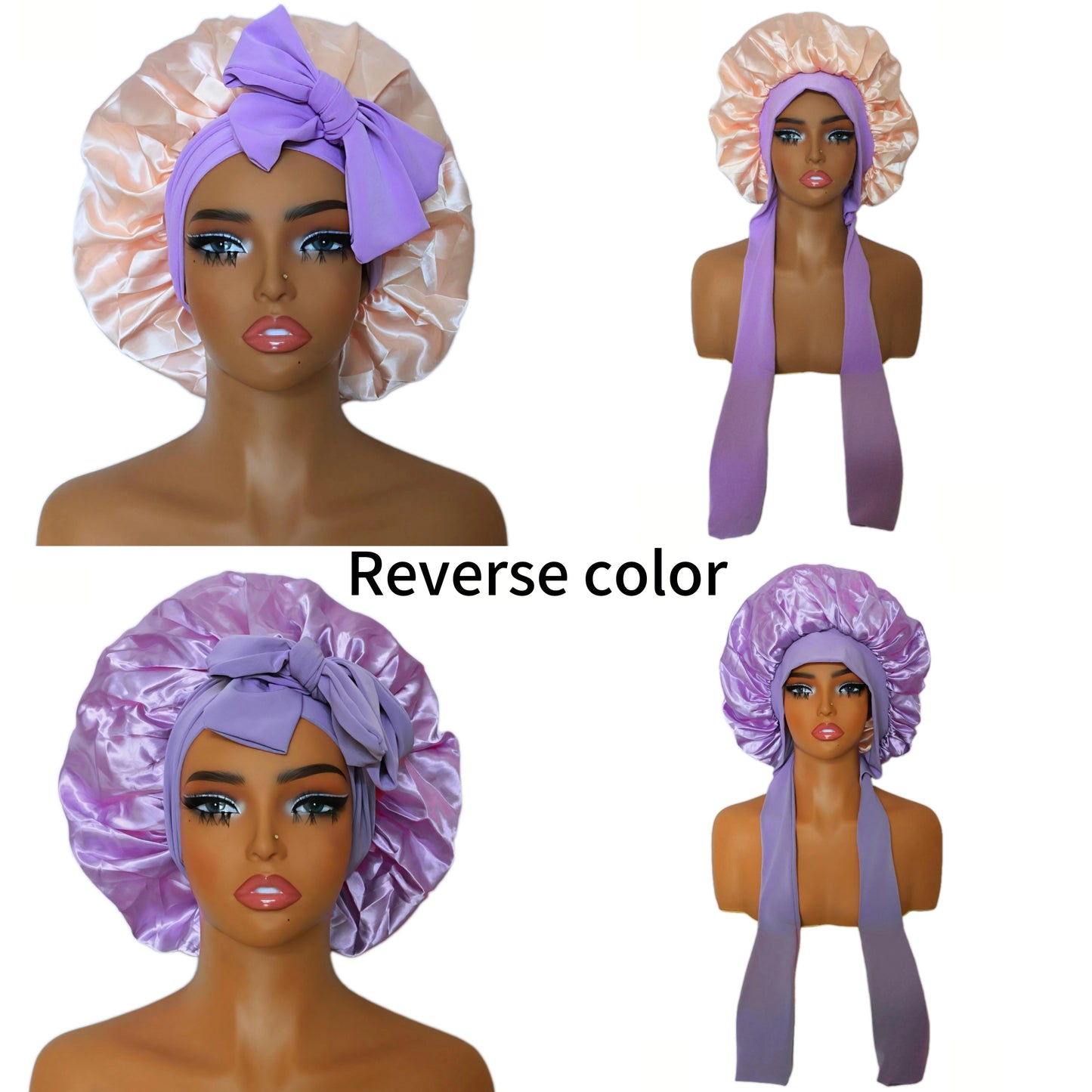 Long Elastic Strip Tie Band Satin Bonnet for Sensitive Scalp Seamless Edges, Prevents Breakage