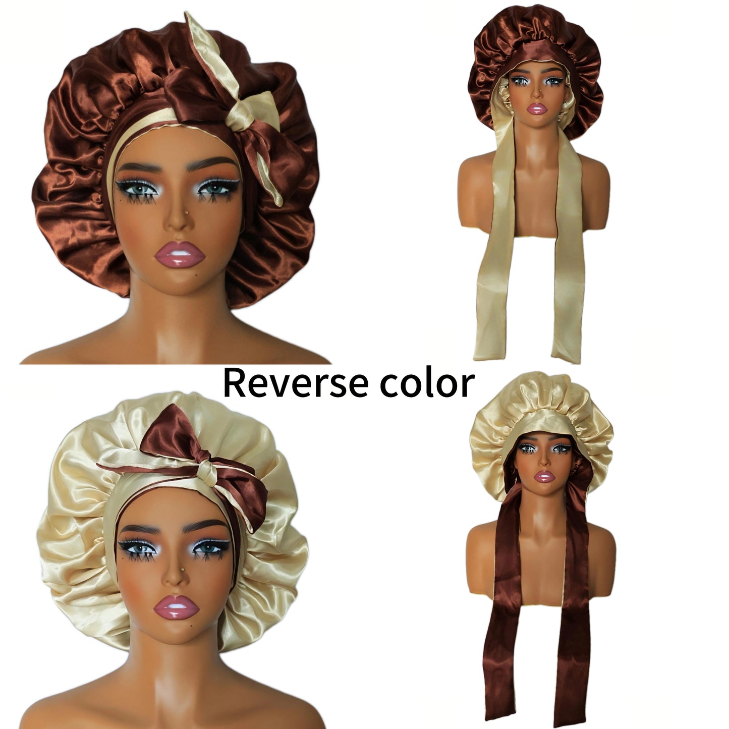 Silk Ribbon Tie Band Adjustable Bonnet - Double Layer Satin Night Cap for All Hair Types