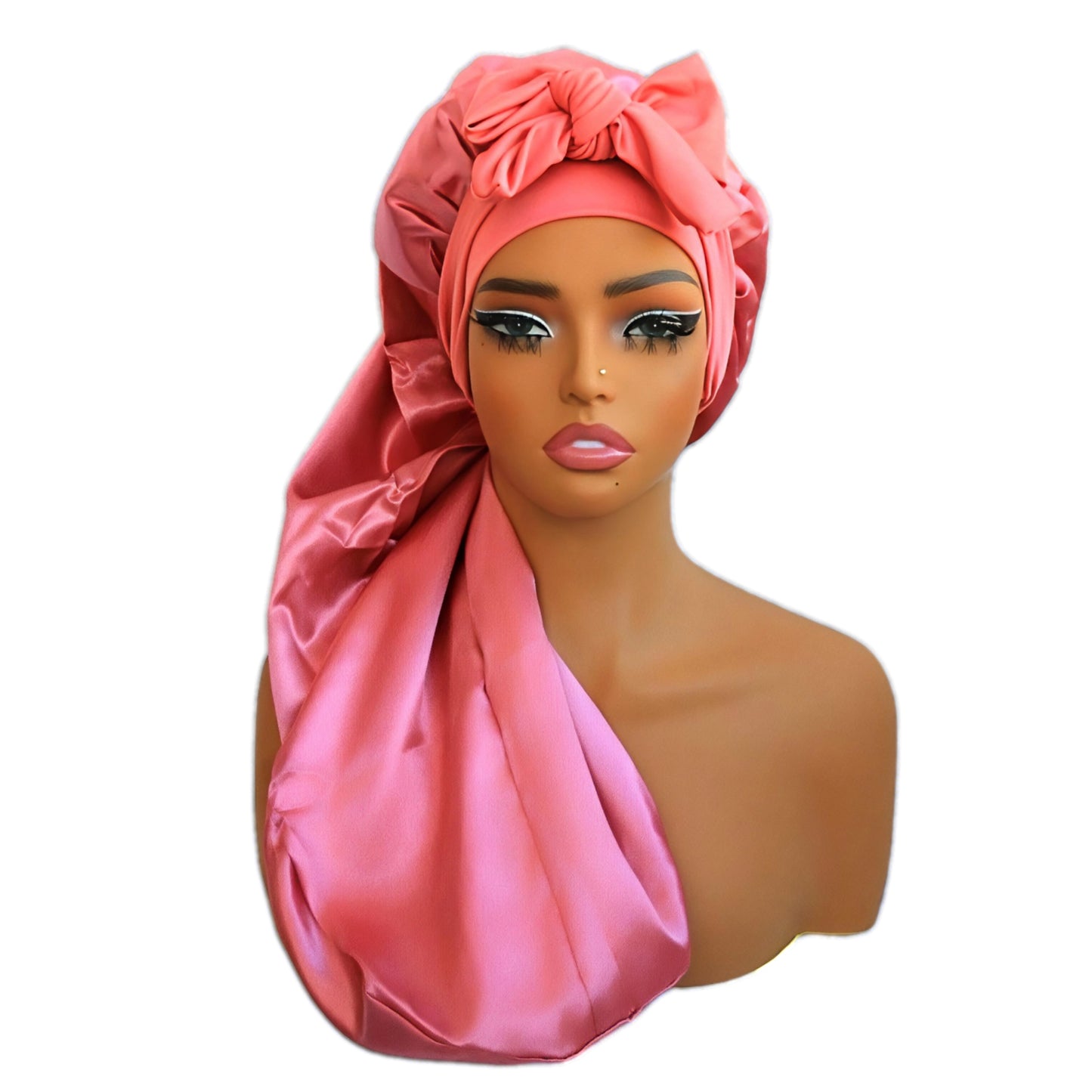 Reversible Double Layer Long Sleep Bonnet - Elastic Tie Closure Satin Cap for Natural Hair