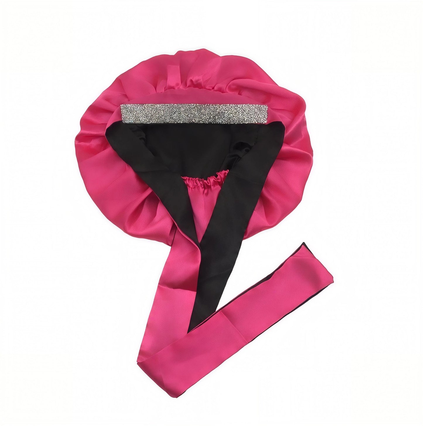 Premium Silk Tie Bonnet for Natural Hair - Anti-Frizz, Breathable & Extra-Large Design (silver rhinestone)