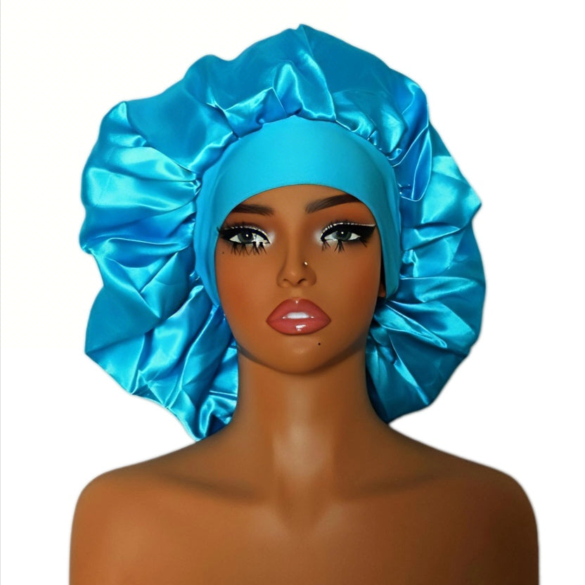 Big Size Sleep Pink Silk Bonnet with Wide Band - Reversible Satin Hair Large Bonnets for Braids