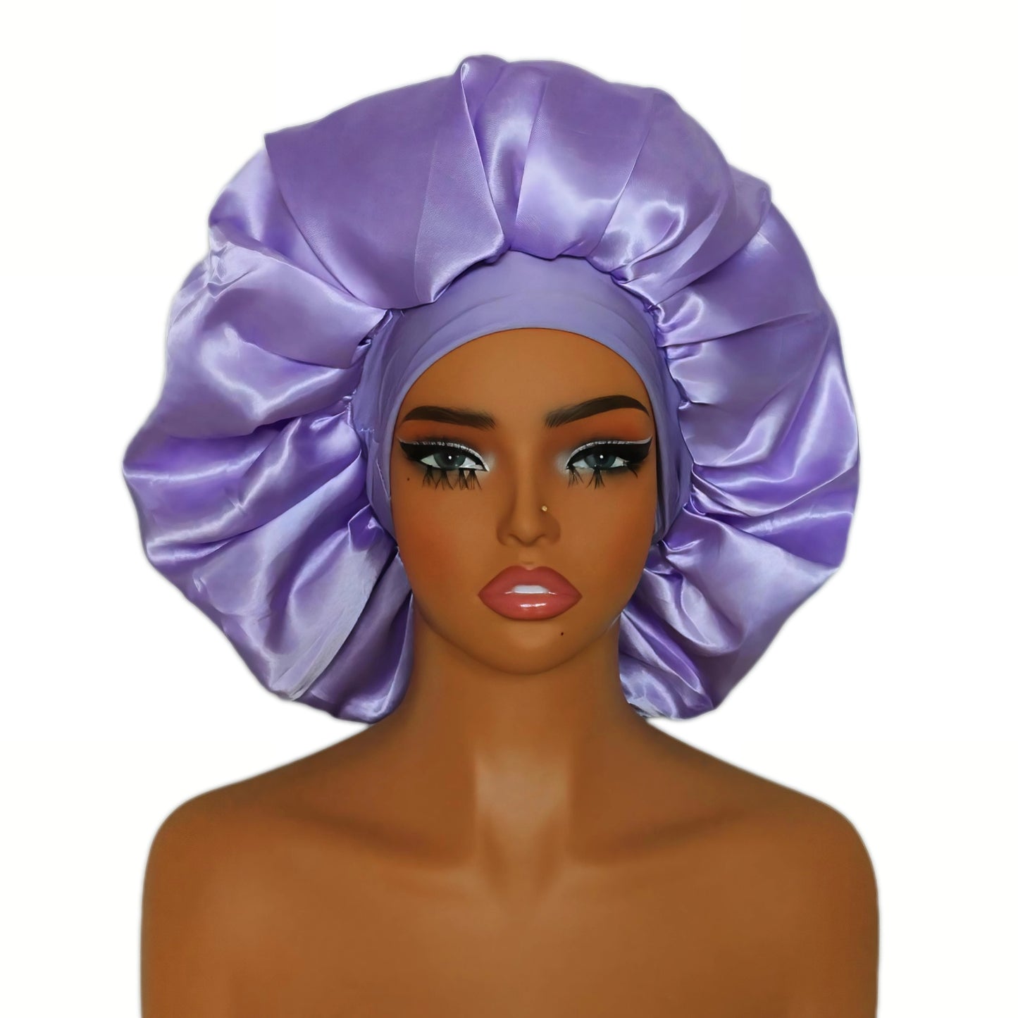 Extra Wide Band Blue Satin Bonnet No Slip Design for Thick Hair & Dreadlocks (Oversized)