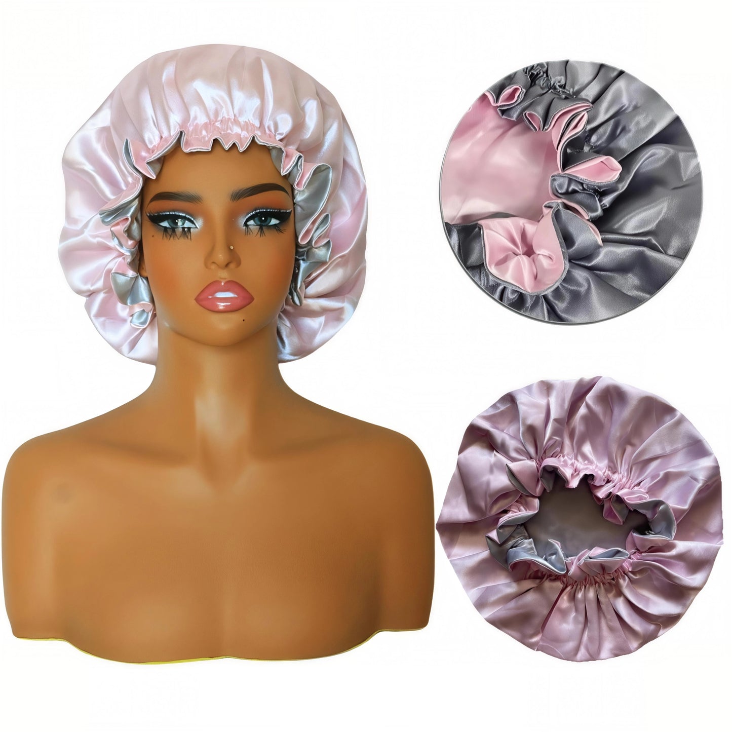 Elastic Band Mommy Girls Sleep Adult Bonnets - Reversible Satin Hair Wrap for Curly Hair