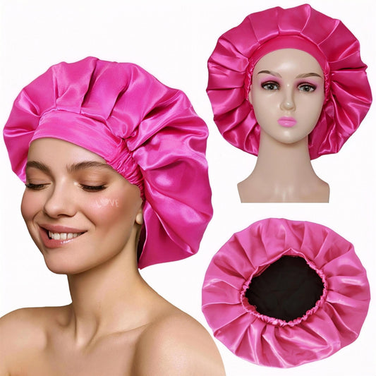 Large Satin Sleep Wide Band Bonnet with Breathable Fabric - Prevents Breakage & Split Ends