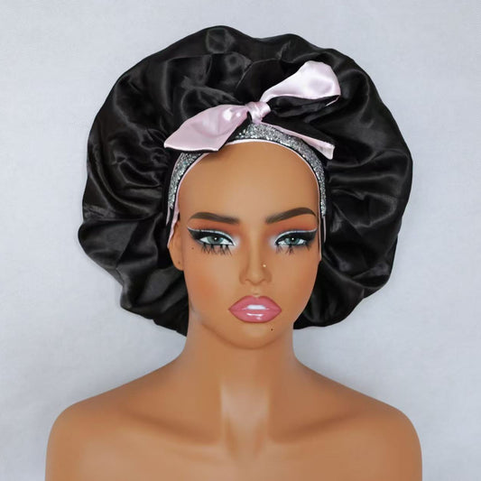 Premium Silk Tie Bonnet for Natural Hair - Anti-Frizz, Breathable & Extra-Large Design （silver rhinestone)