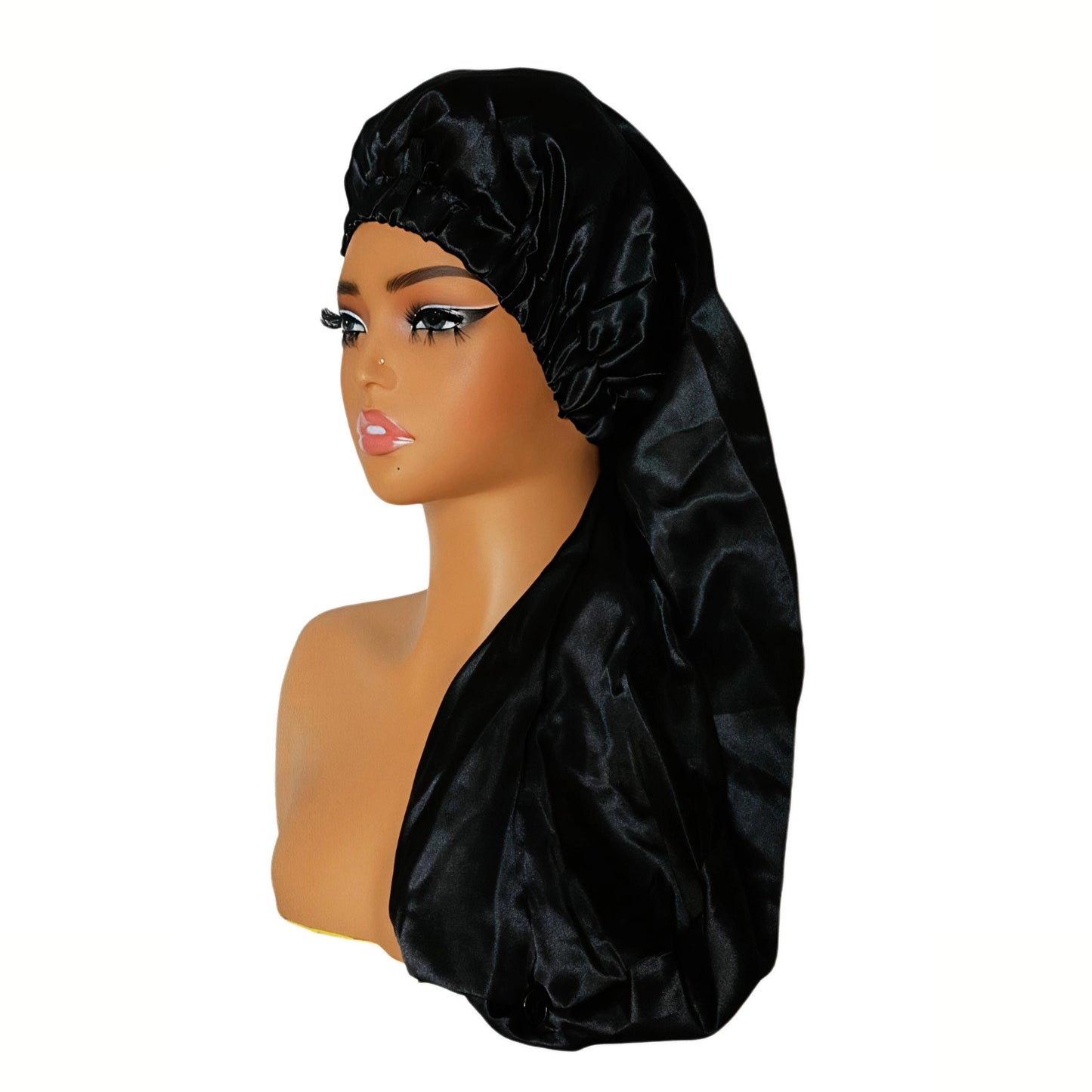 Adjustable Button Satin Bonnet - Extra Long Night Cap with Double Layer Design