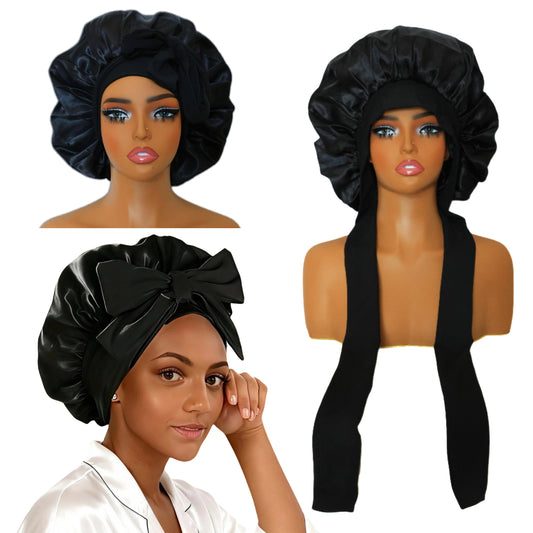 Long Elastic Strip Tie Band Satin Bonnet for Sensitive Scalp  Seamless Edges, Prevents Breakage