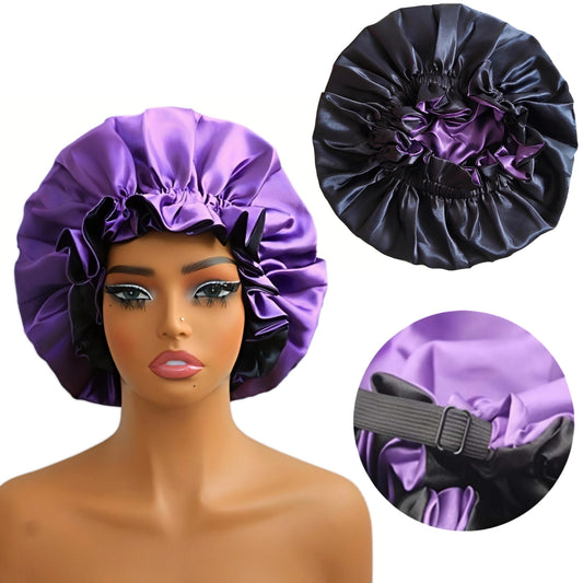 Drawstring Rope Satin Reversible Bonnet - Adjustable Double Layer Sleep Cap for Natural Hair