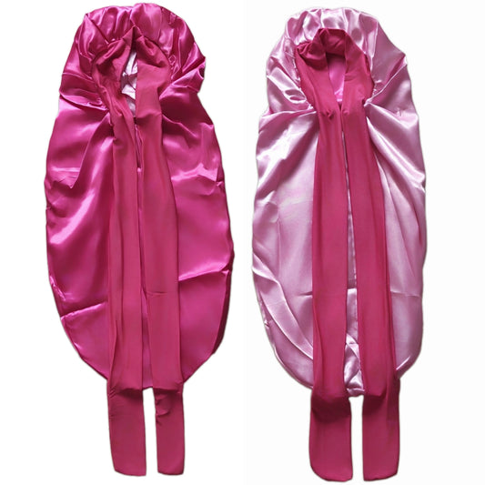 Reversible Double Layer Long Sleep Bonnet - Elastic Tie Closure Satin Cap for Natural Hair