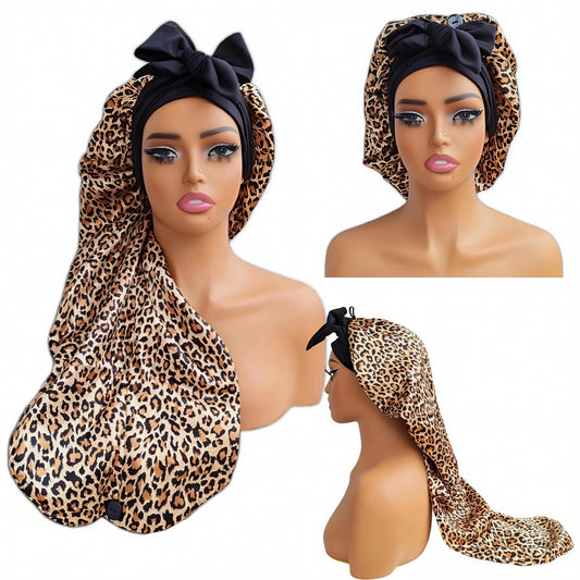 Secure Fit Long Satin Hair Care Bonnet Wide Elastic Strip with Snap, Gentle on Edges