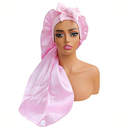 Extra Long Elastic Strip Tie Hair Bonnet with Buttons for Yoga/Running, No Slip