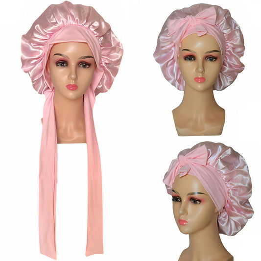 Stretchy Sleep Satin Tie Band Bonnet - No Tightness, Hypoallergenic for Overnight Protection