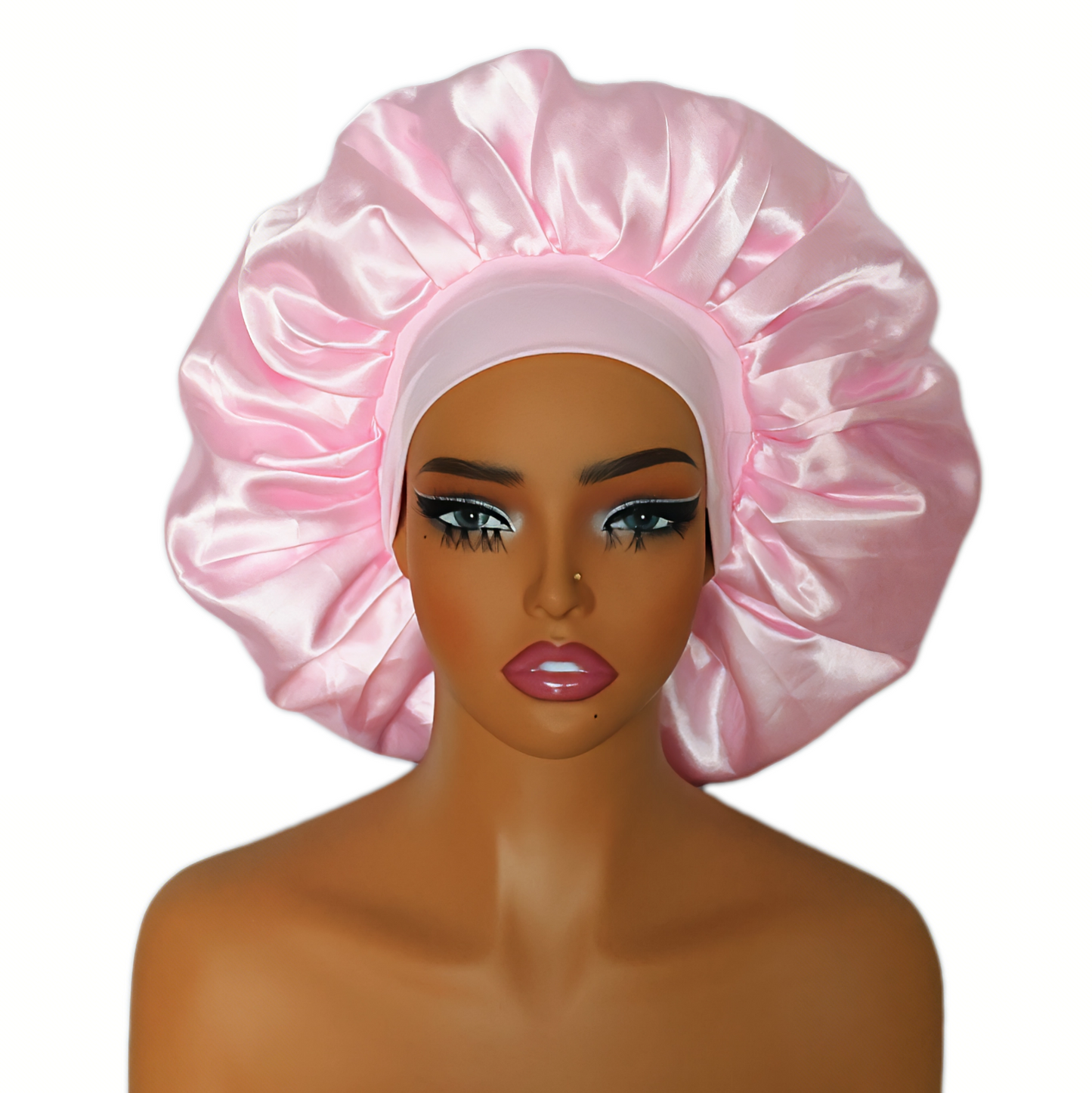 Big Size Sleep Pink Silk Bonnet with Wide Band - Reversible Satin Hair Large Bonnets for Braids